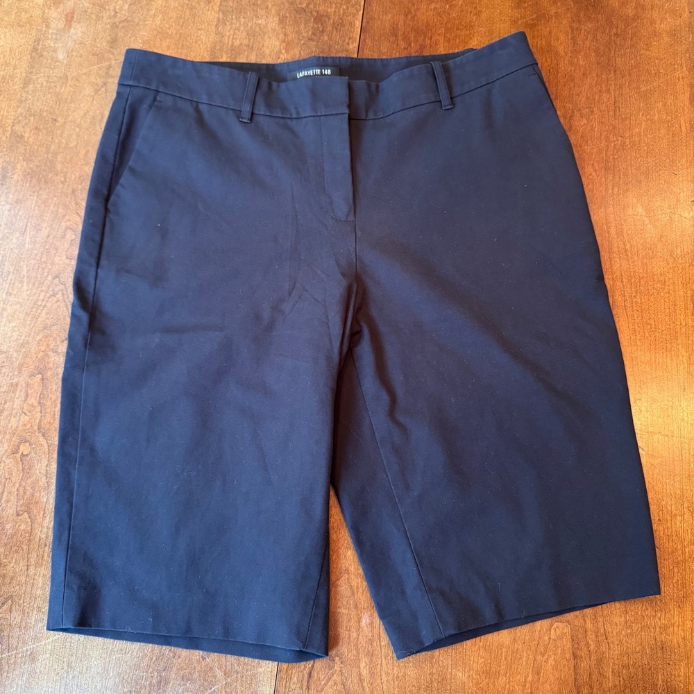 Lafayette 148 Shorts Womens 8 Black Bermuda Cotton Blend Techno Stretch City